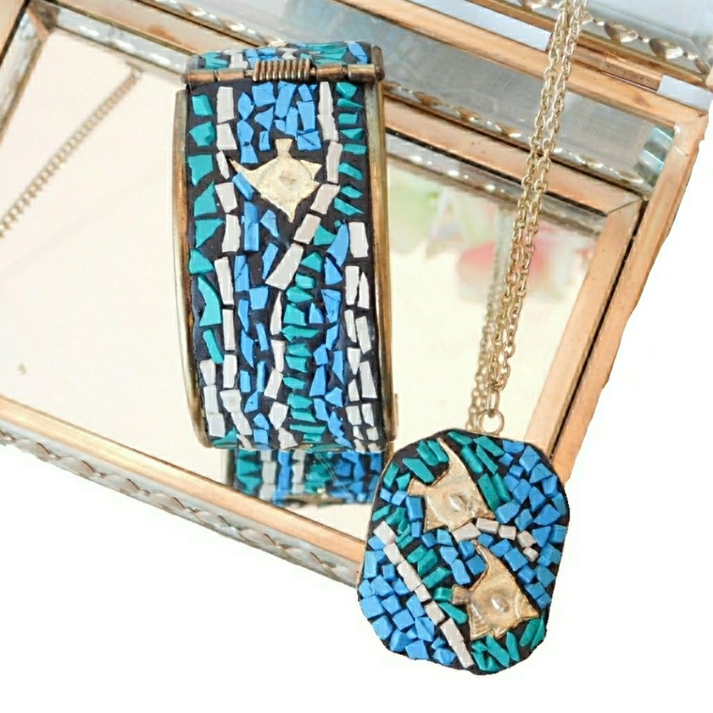 **SOLD***🌞NEW - BLUE MOSAIC NECKLACE - Picture 2 of 4